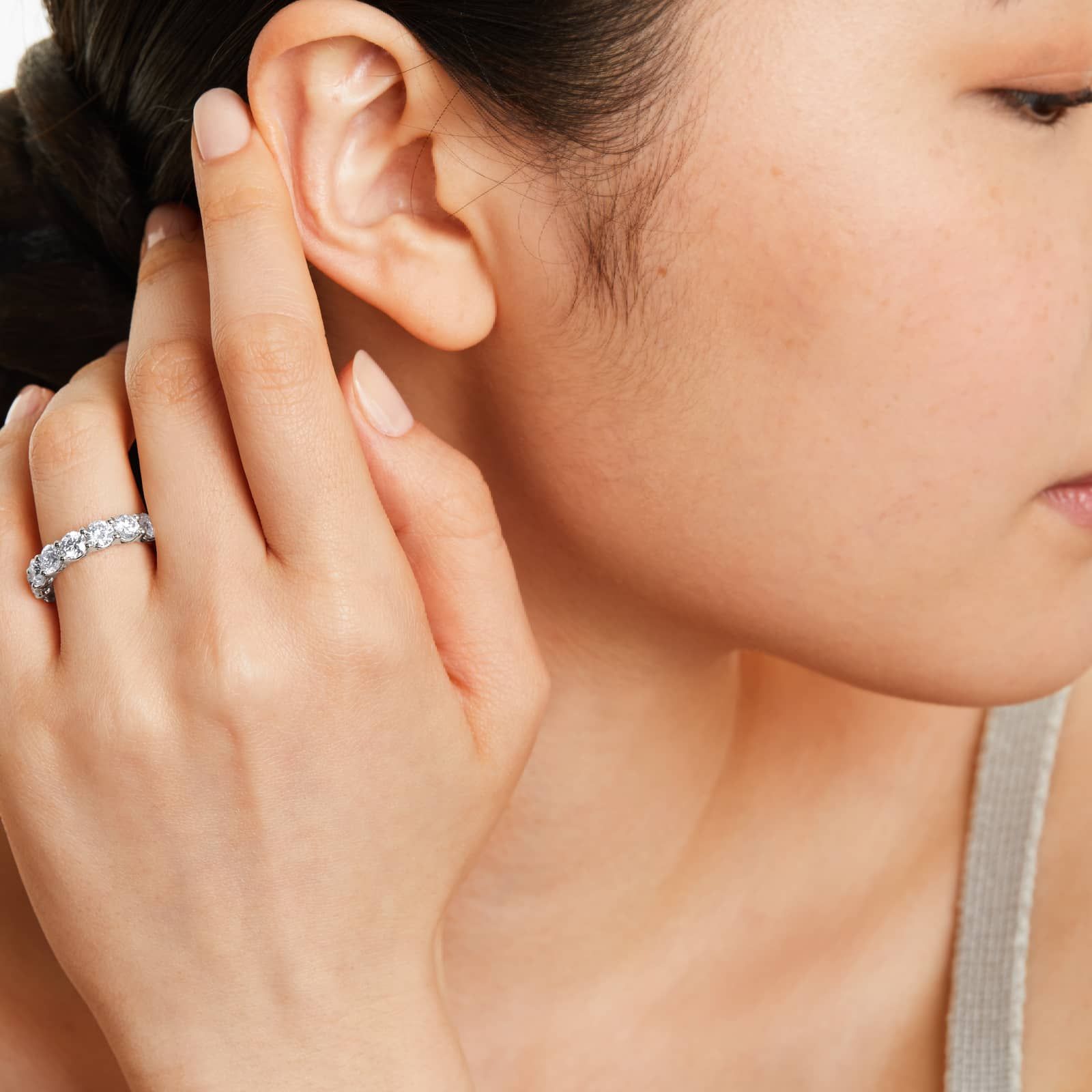 Low Dome Basket Lab Grown Diamond Eternity Ring, EF Color, VS clarity, IGI Certified