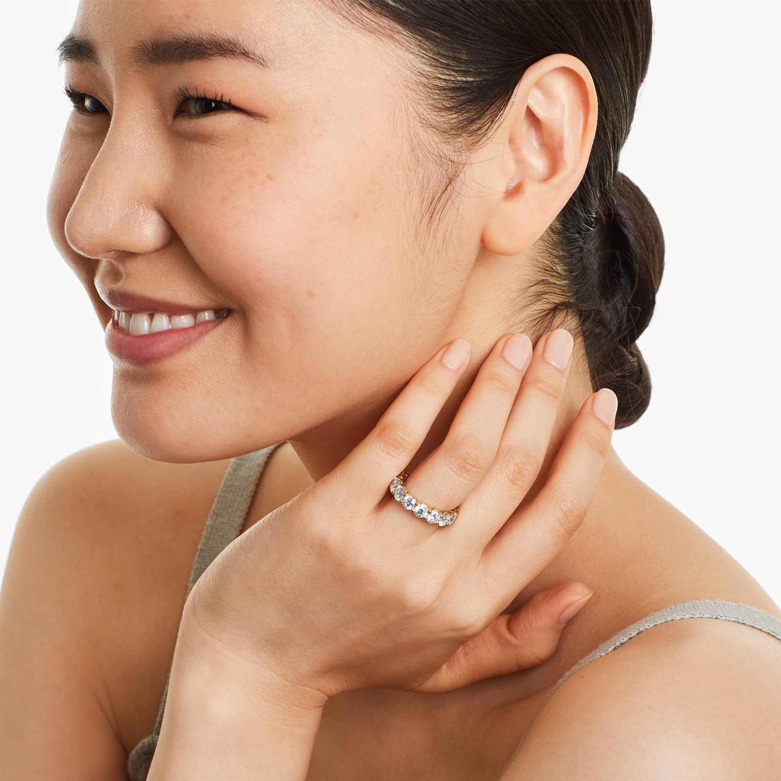 Low Dome Basket Lab Grown Diamond Eternity Ring, EF Color, VS clarity, IGI Certified