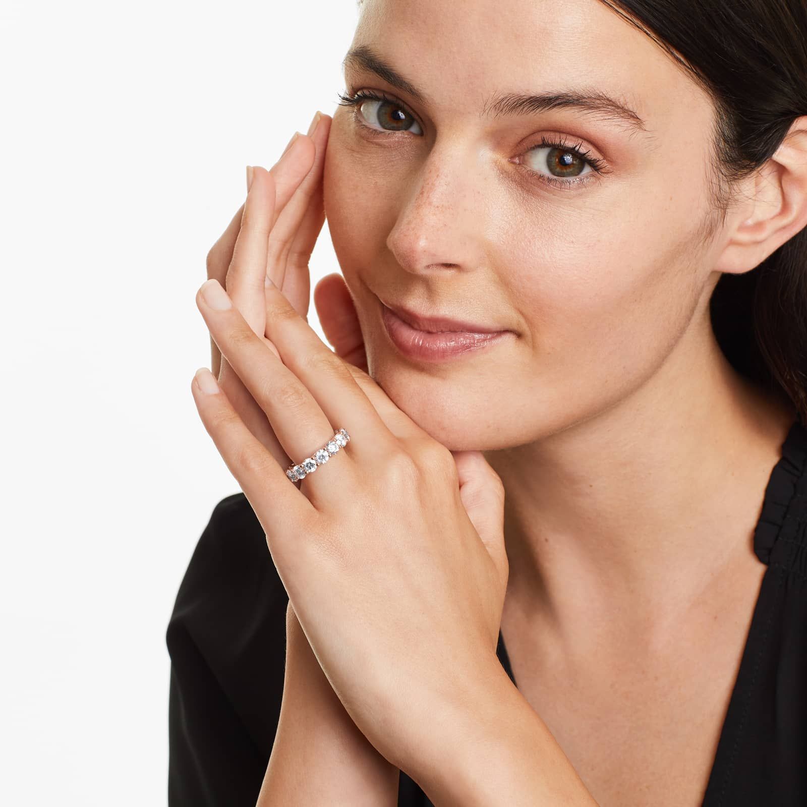 Low Dome Basket Lab Grown Diamond Eternity Ring, EF Color, VS clarity, IGI Certified