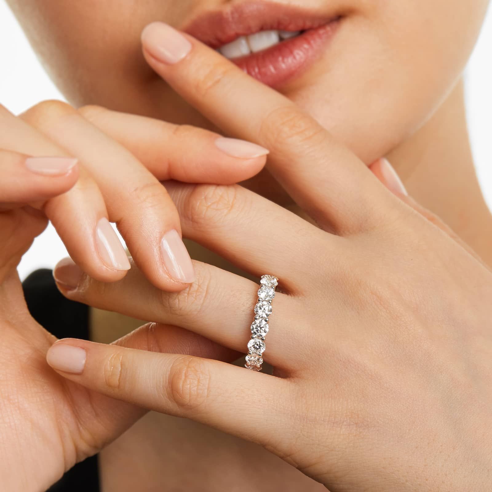 Round Lab Grown Diamond Trellis Eternity band, EF Color, VS Clarity, IGI Certified