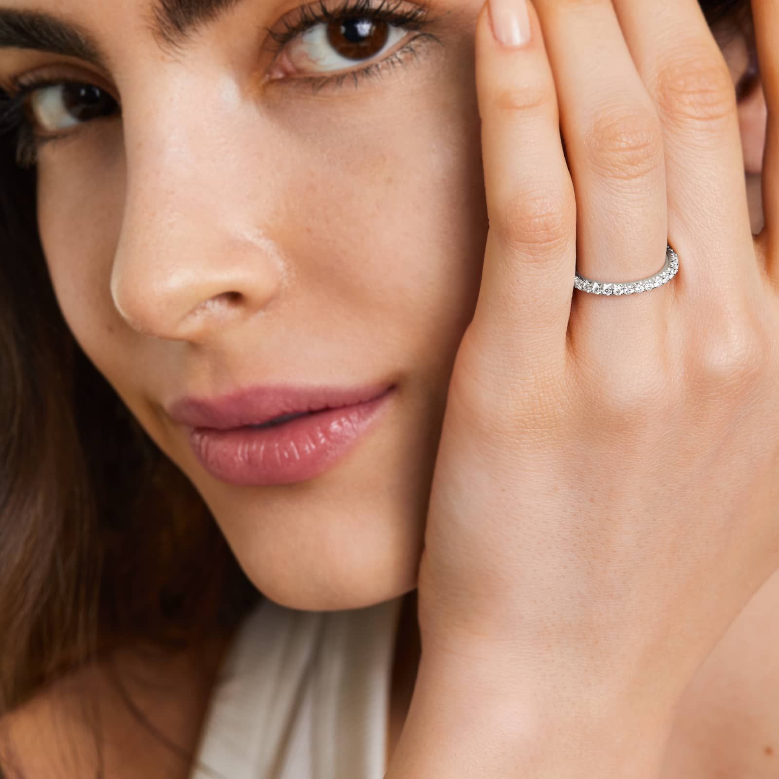 French Pavé Lab Grown Diamond Eternity Ring, EF Color, VS Clarity, IGI Certified