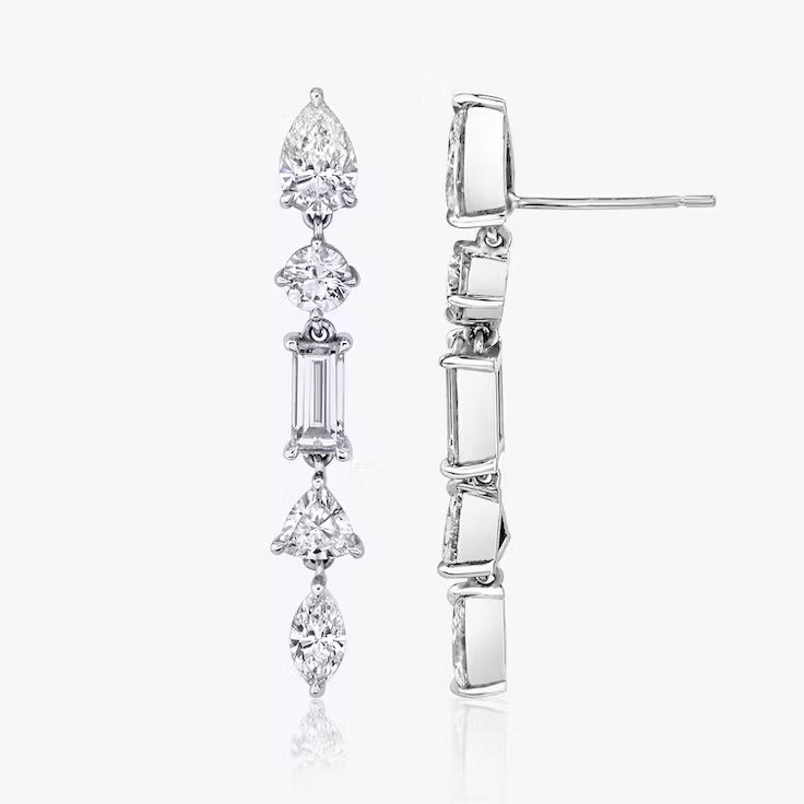 Multi Shape Lab Grown Diamond  Drop Earring, EF Color, VS Clarity, IGI Certified