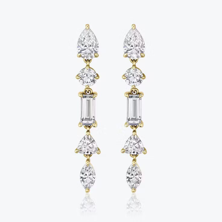 Multi Shape Lab Grown Diamond  Drop Earring, EF Color, VS Clarity, IGI Certified