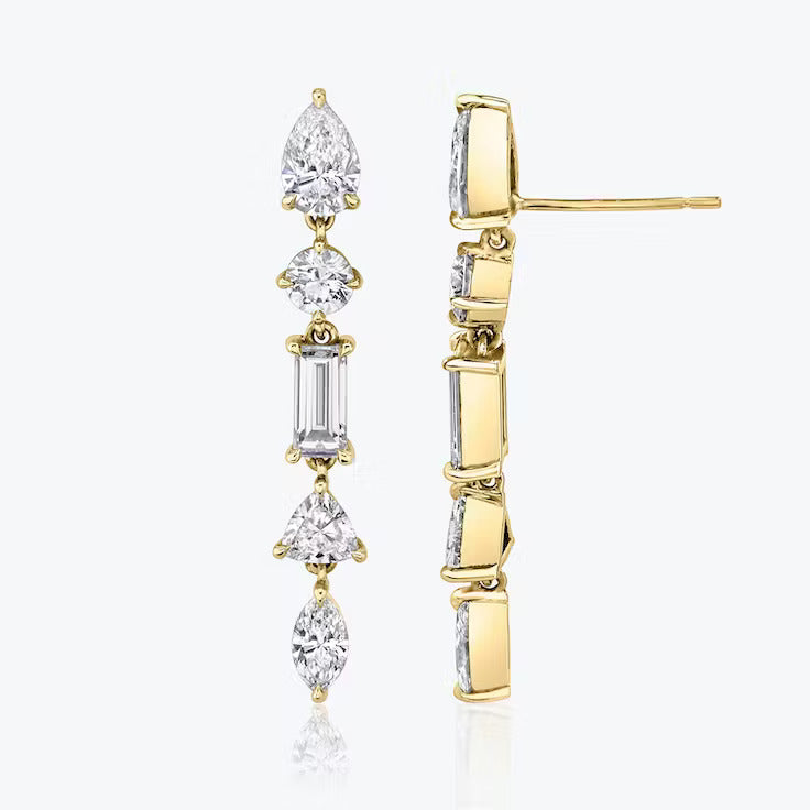 Multi Shape Lab Grown Diamond  Drop Earring, EF Color, VS Clarity, IGI Certified