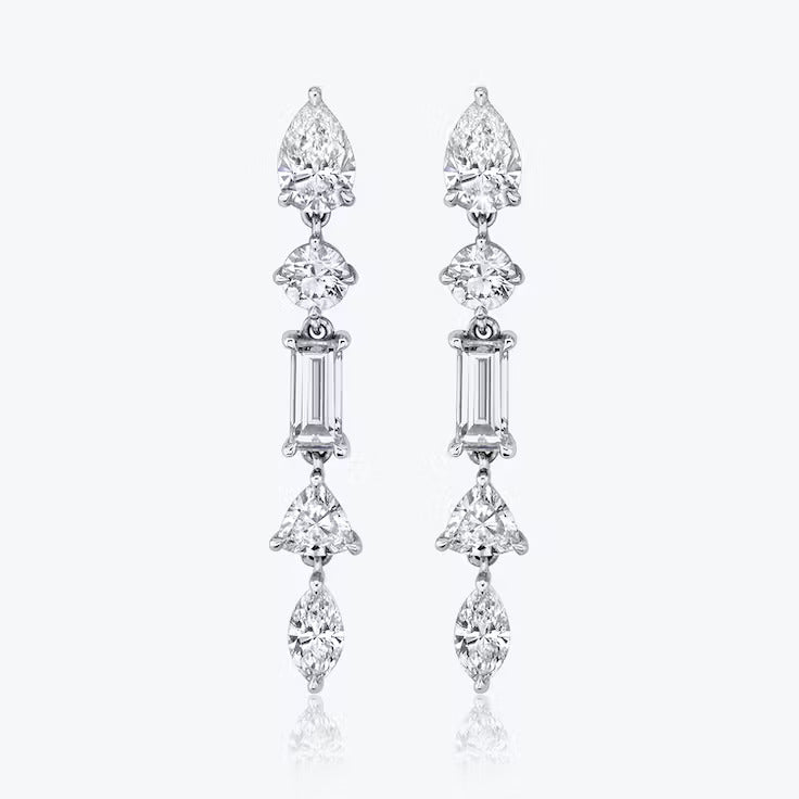 Multi Shape Lab Grown Diamond  Drop Earring, EF Color, VS Clarity, IGI Certified