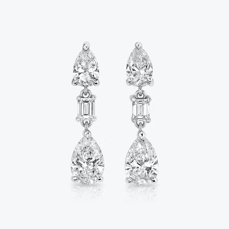 Pear Lab Diamond Drop Push Back Earring, EF Color, VS Clarity, IGI Certified