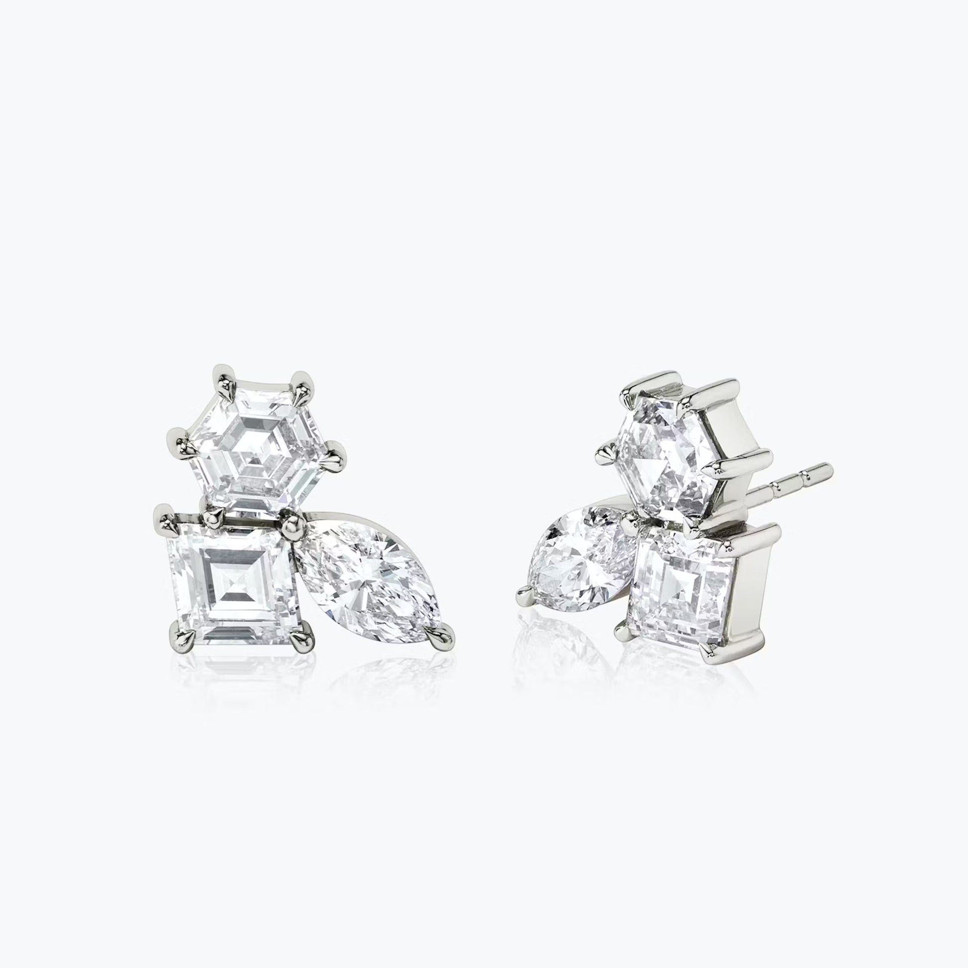 Multi Shape Lab Grown Diamond Screw back Studs Earrings, EF Color, VS Clarity, IGI Certified