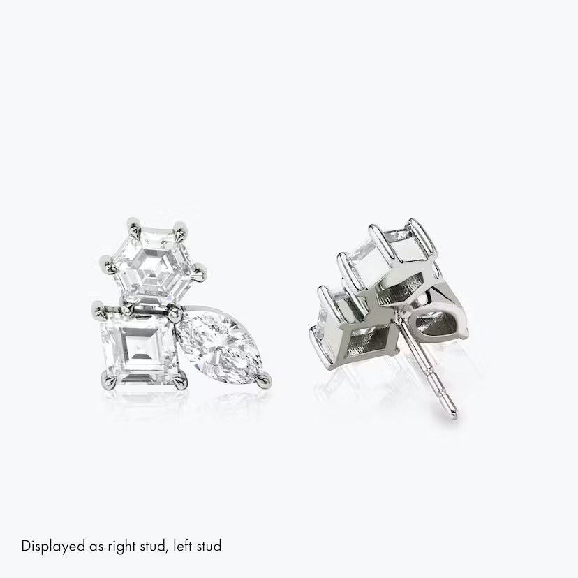 Multi Shape Lab Grown Diamond Screw back Studs Earrings, EF Color, VS Clarity, IGI Certified