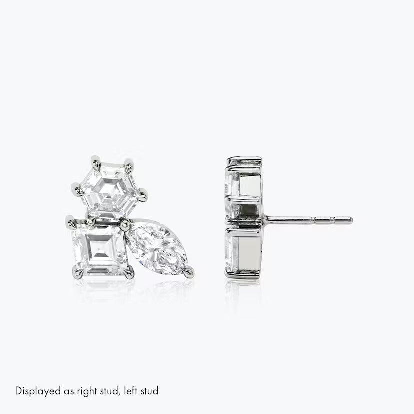 Multi Shape Lab Grown Diamond Screw back Studs Earrings, EF Color, VS Clarity, IGI Certified