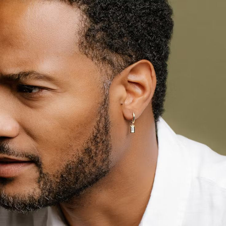 Knife-Edge Bezel Drop Huggie Hoop