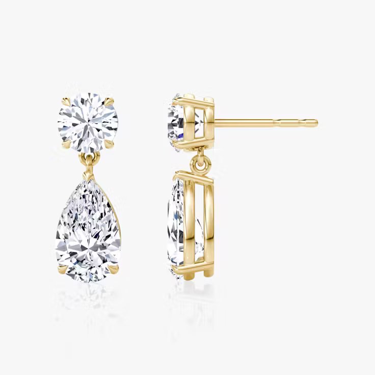 Round and Pear Lab Grown Diamond Duo Drop Push Back Earring, EF Color, VS Clarity, IGI Certified