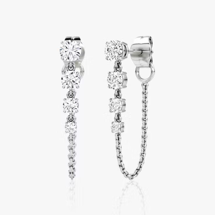 Round Lab Grown Diamond Push Back Linked Tennis Earring, EF Color, VS Clarity, IGI Certified