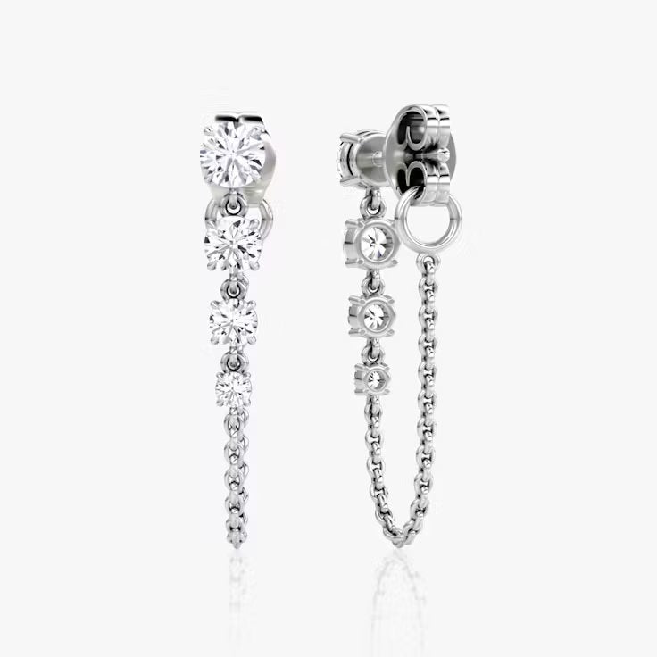 Round Lab Grown Diamond Push Back Linked Tennis Earring, EF Color, VS Clarity, IGI Certified
