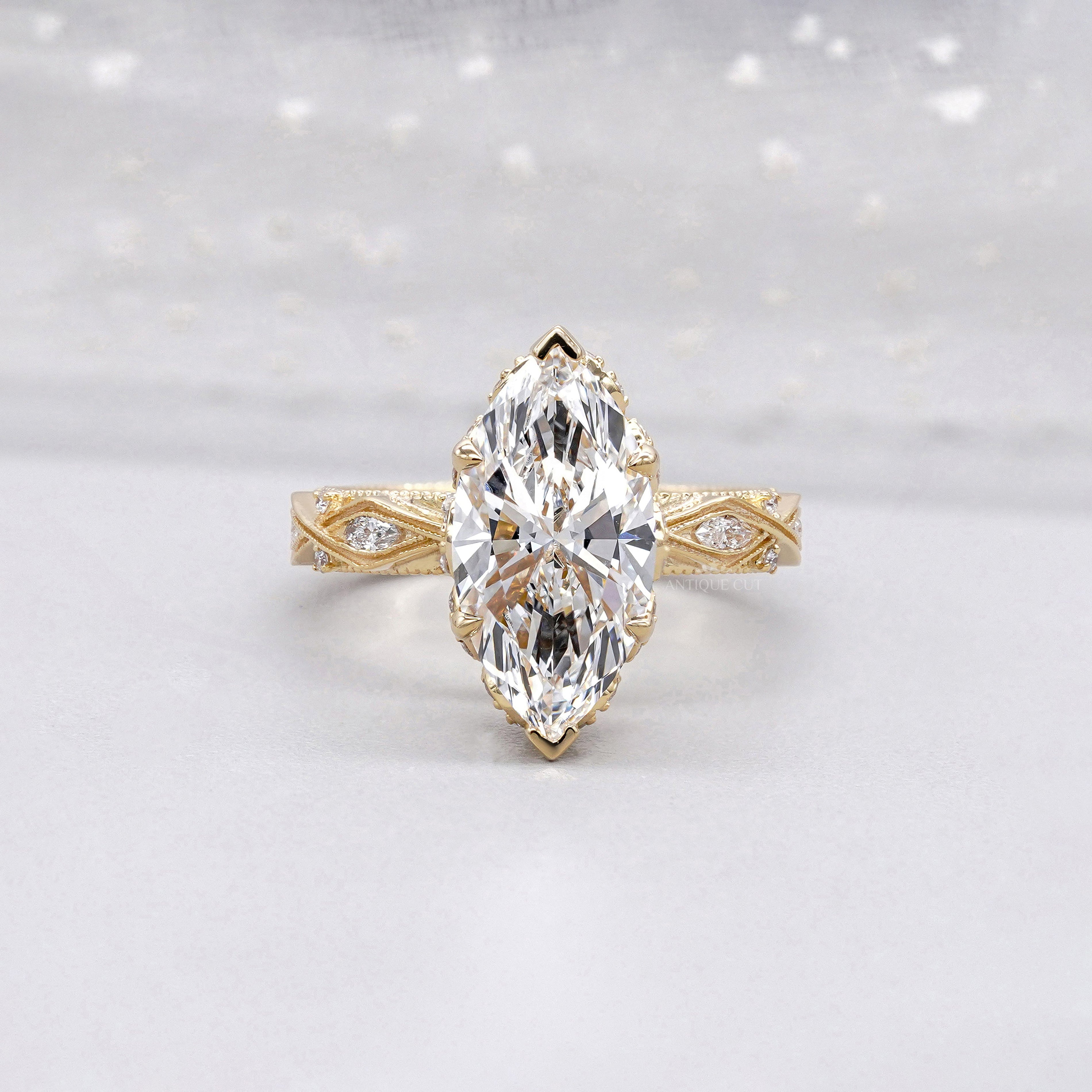 Marquise Cut 3.50tcw Lab Grown Diamond Engagement Ring | Vintage Halo IGI Certified
