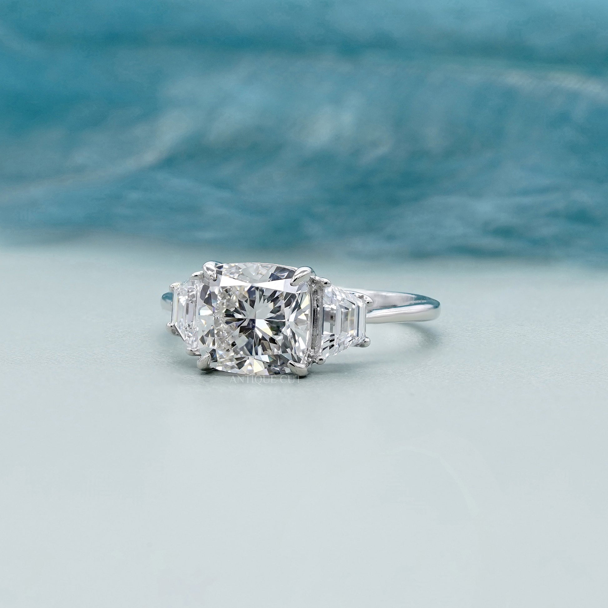 Cushion 3.00tcw Lab Grown Diamond Three-Stone Engagement Ring | IGI Certified