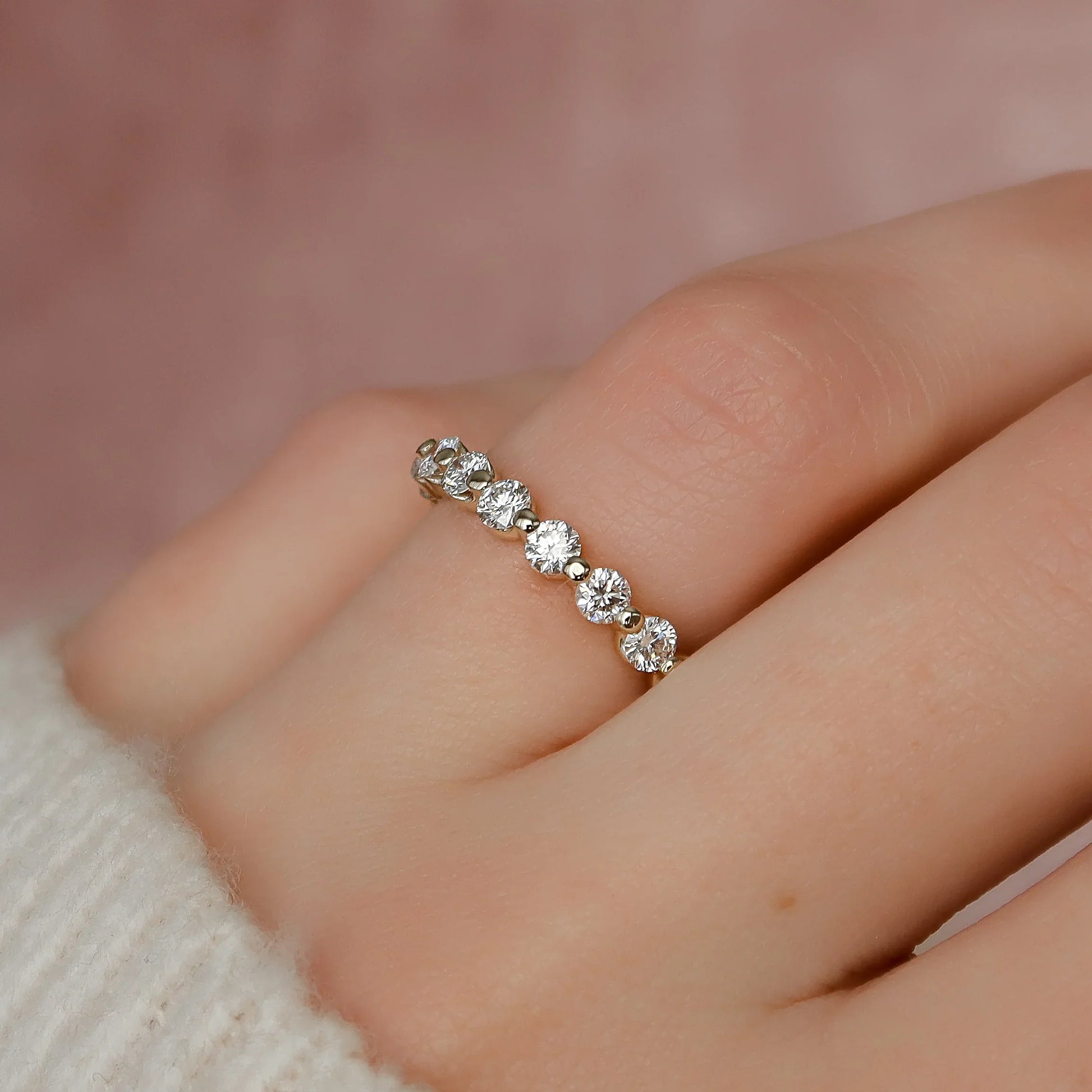 Round Lab Grown Diamond Shared Prong Eternity Band, EF Color, VS Clarity, IGI Certified Ring