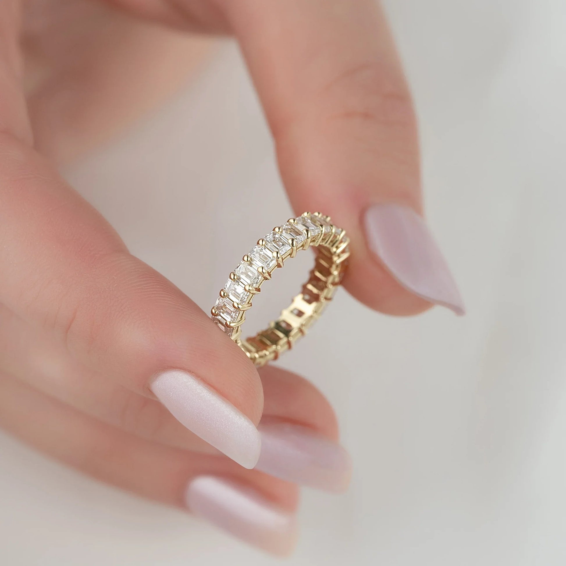 Emerald Lab Grown Diamond Eternity Band , EF Color , VS Clarity , IGI Certificate