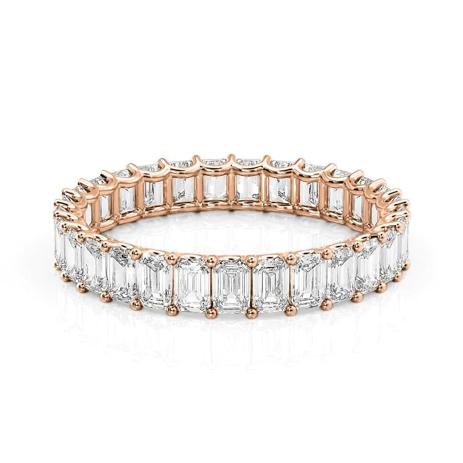Rose :: Oramara 3ct emerald u prong lab grown diamond eternity ring IGI certified rose gold