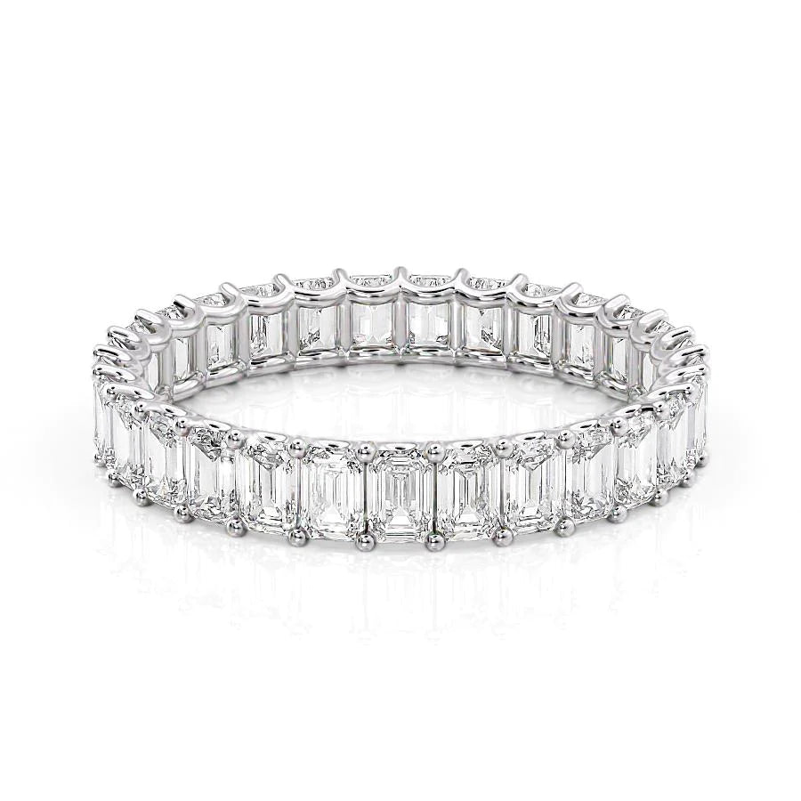White :: Oramara 3ct emerald u prong lab grown diamond eternity ring IGI certified white gold