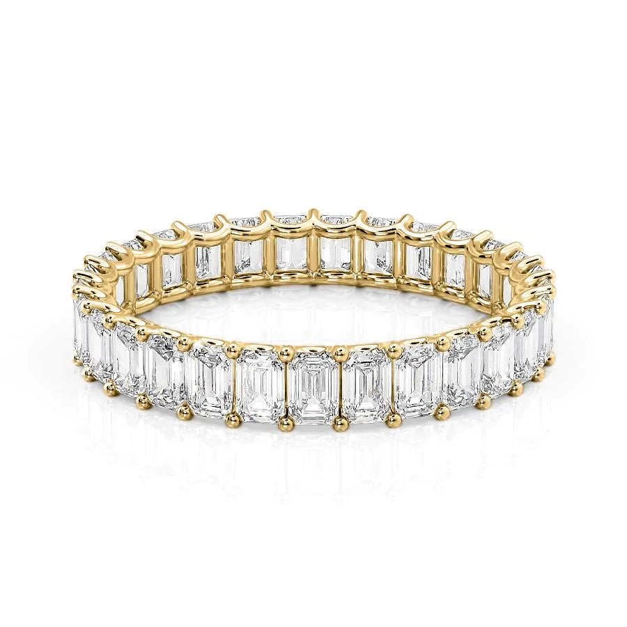 Yellow :: Oramara 3ct emerald u prong lab grown diamond eternity ring IGI certified yellow gold