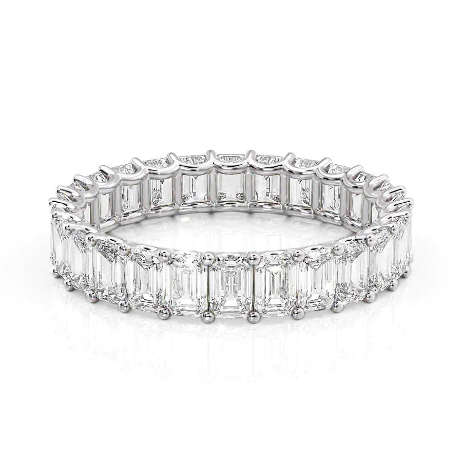 White :: Oramara 4ct emerald u prong lab grown diamond eternity ring IGI certified white gold luxury band