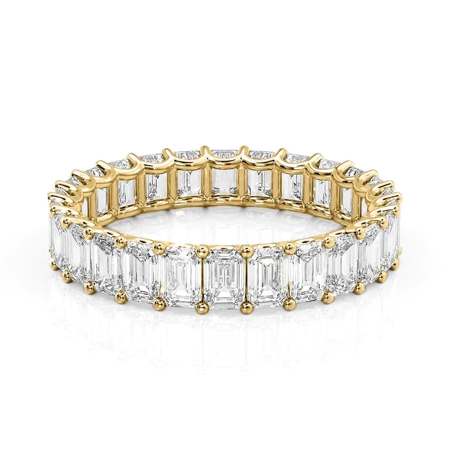 Yellow :: Oramara 4ct emerald u prong lab grown diamond eternity ring IGI certified yellow gold luxury band