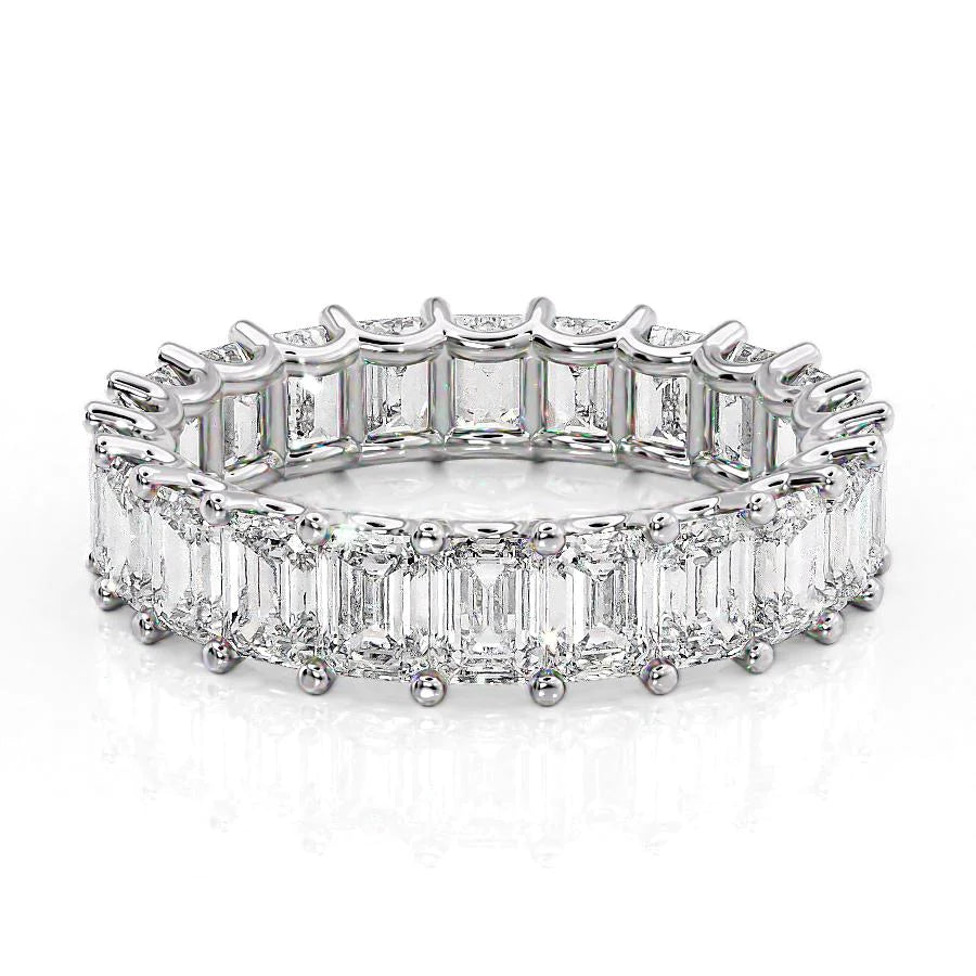 White :: Oramara 5.5ct emerald u prong lab grown diamond eternity ring IGI certified white gold ultra luxury band