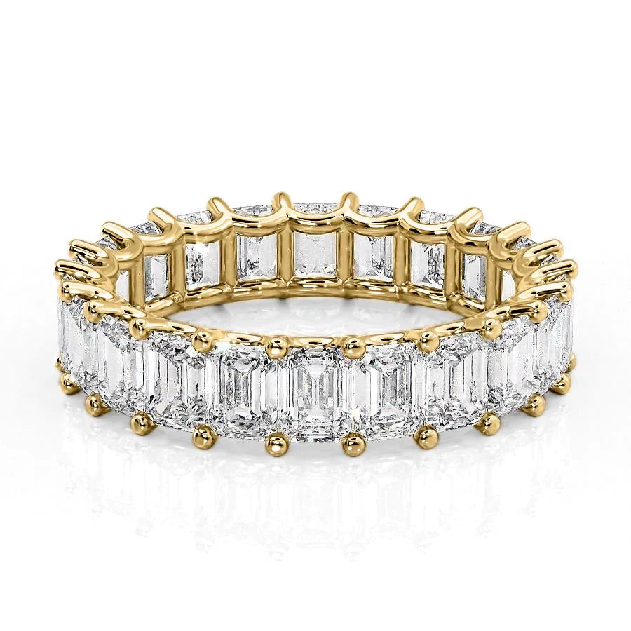 Yellow :: Oramara 5.5ct emerald u prong lab grown diamond eternity ring IGI certified yellow gold ultra luxury band