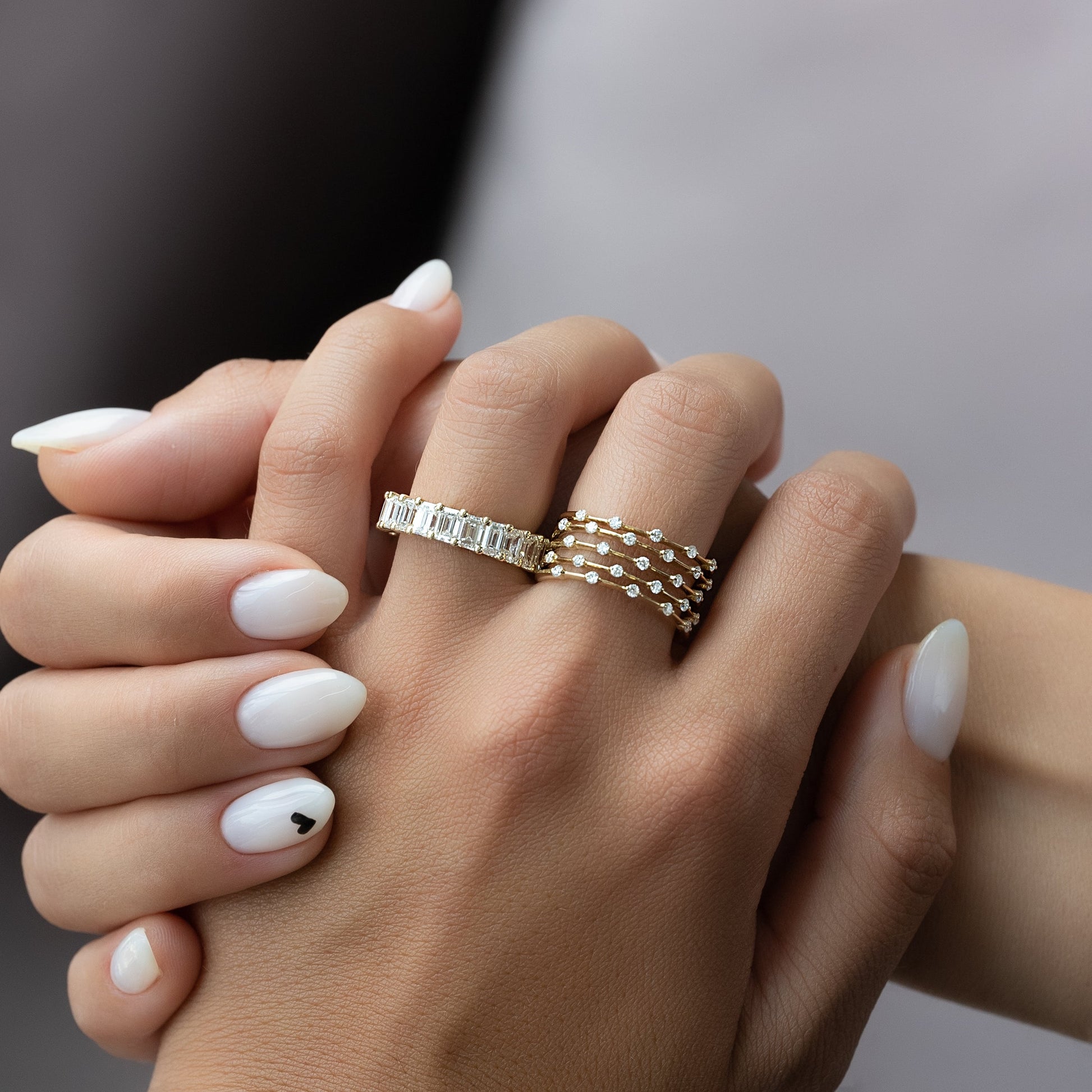 Yellow :: full diamond band 4ct emerald lab grown diamond eternity ring yellow gold bold style