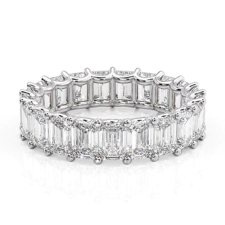 Yellow :: Oramara 6ct emerald u prong lab grown diamond eternity ring IGI certified yellow gold ultra luxury band