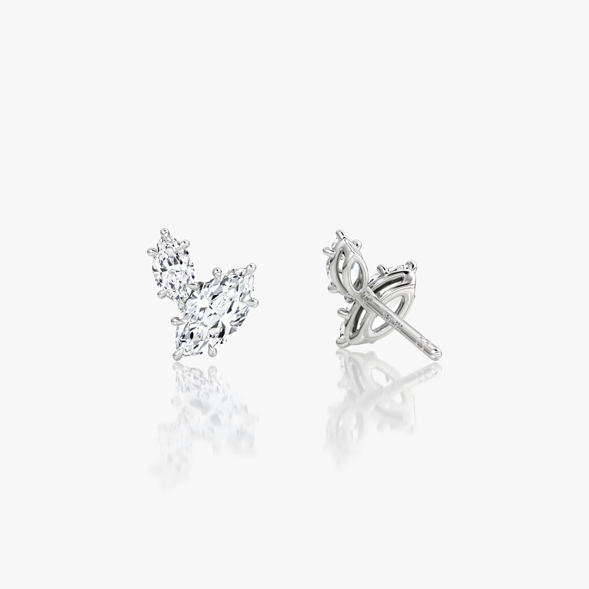 White :: dual stone lab grown diamond stud earrings marquise toi et moi style white gold elegant fine jewelry