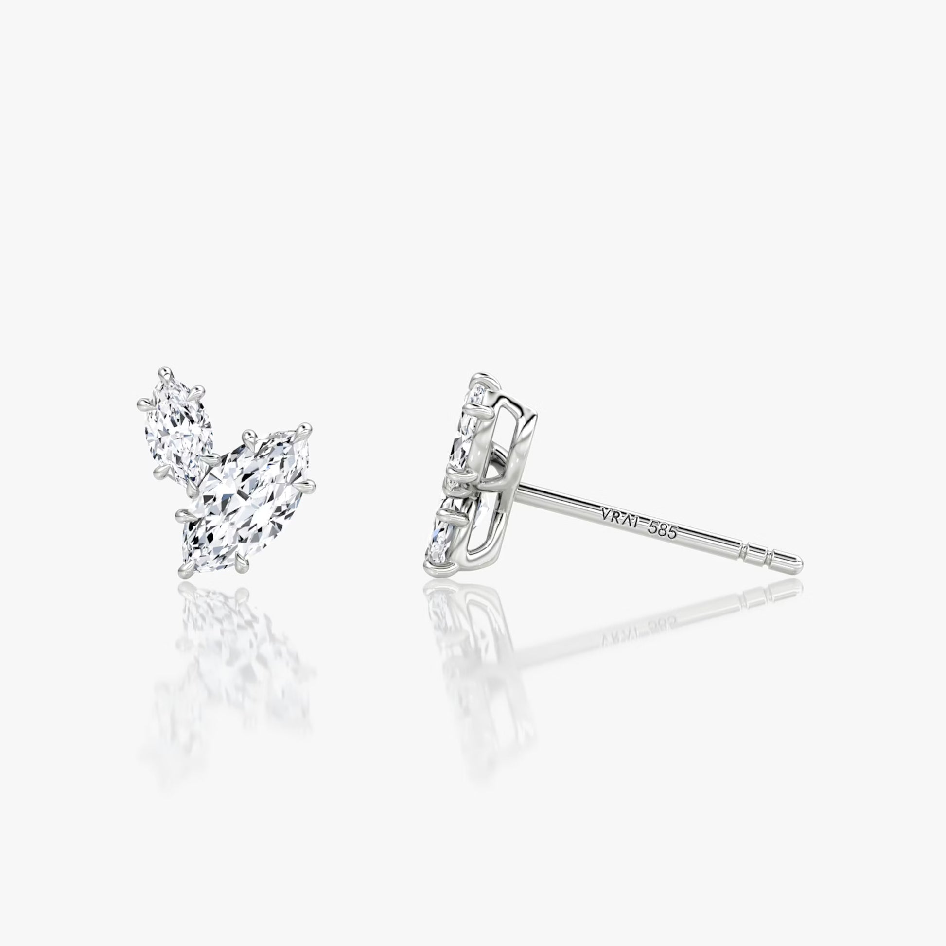 White :: marquise lab grown diamond toi et moi earrings two stone design white gold refined romantic jewelry