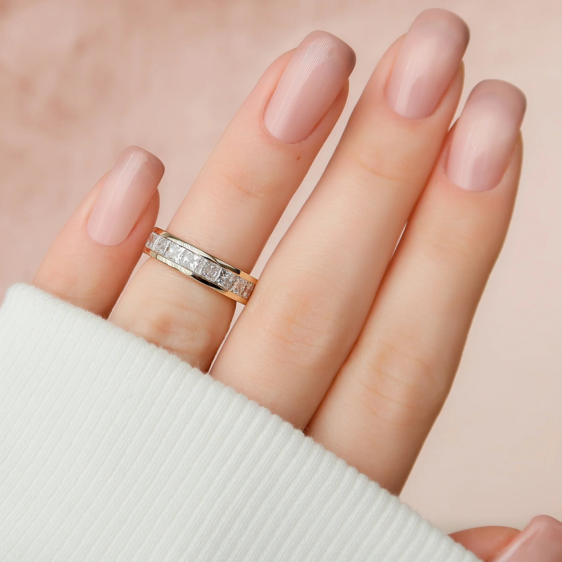 Princess Cut Lab Grown Diamond Channel Eternity Band, EF Color, VS Clarity, IGI Certified Ring