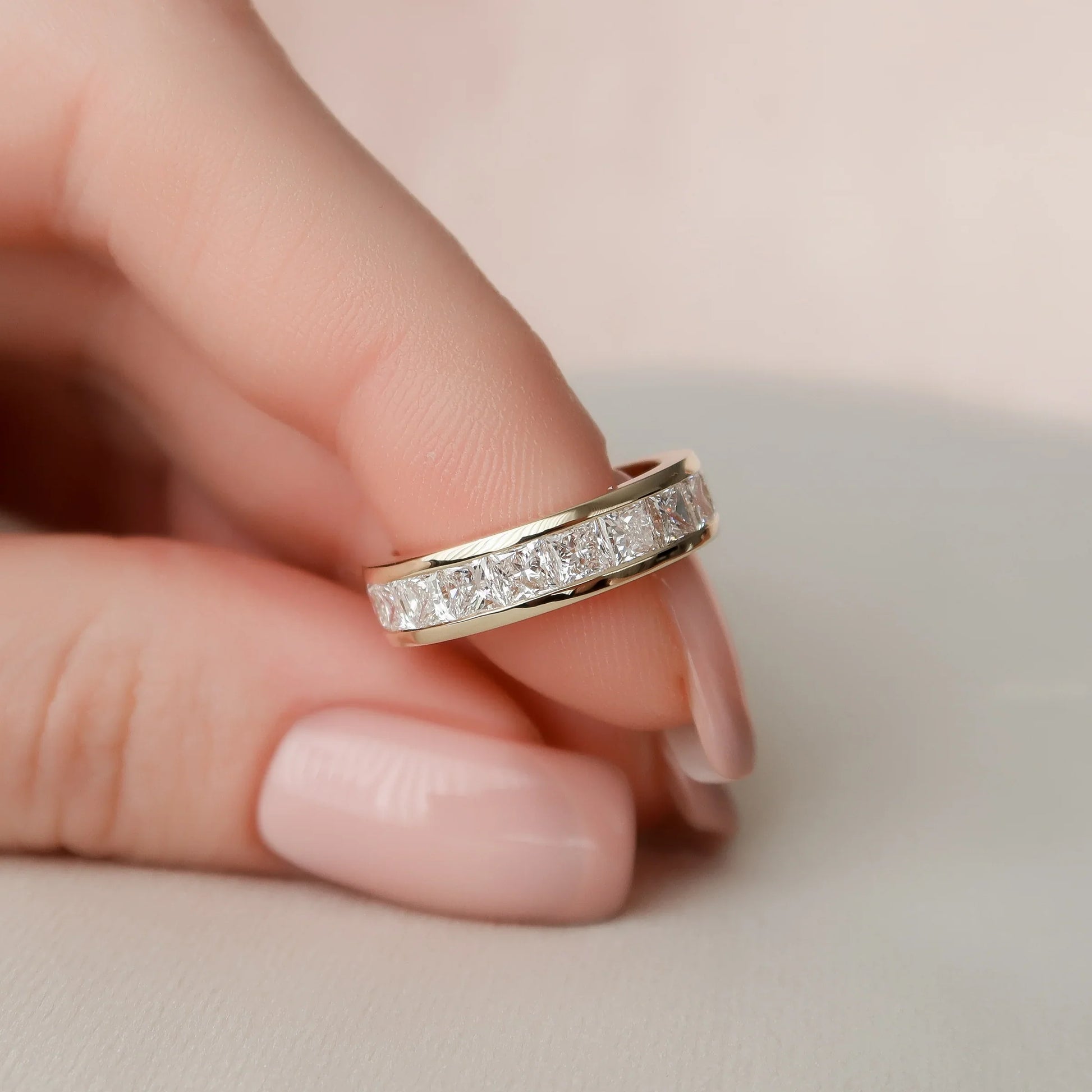 Princess Cut Lab Grown Diamond Channel Eternity Band, EF Color, VS Clarity, IGI Certified Ring