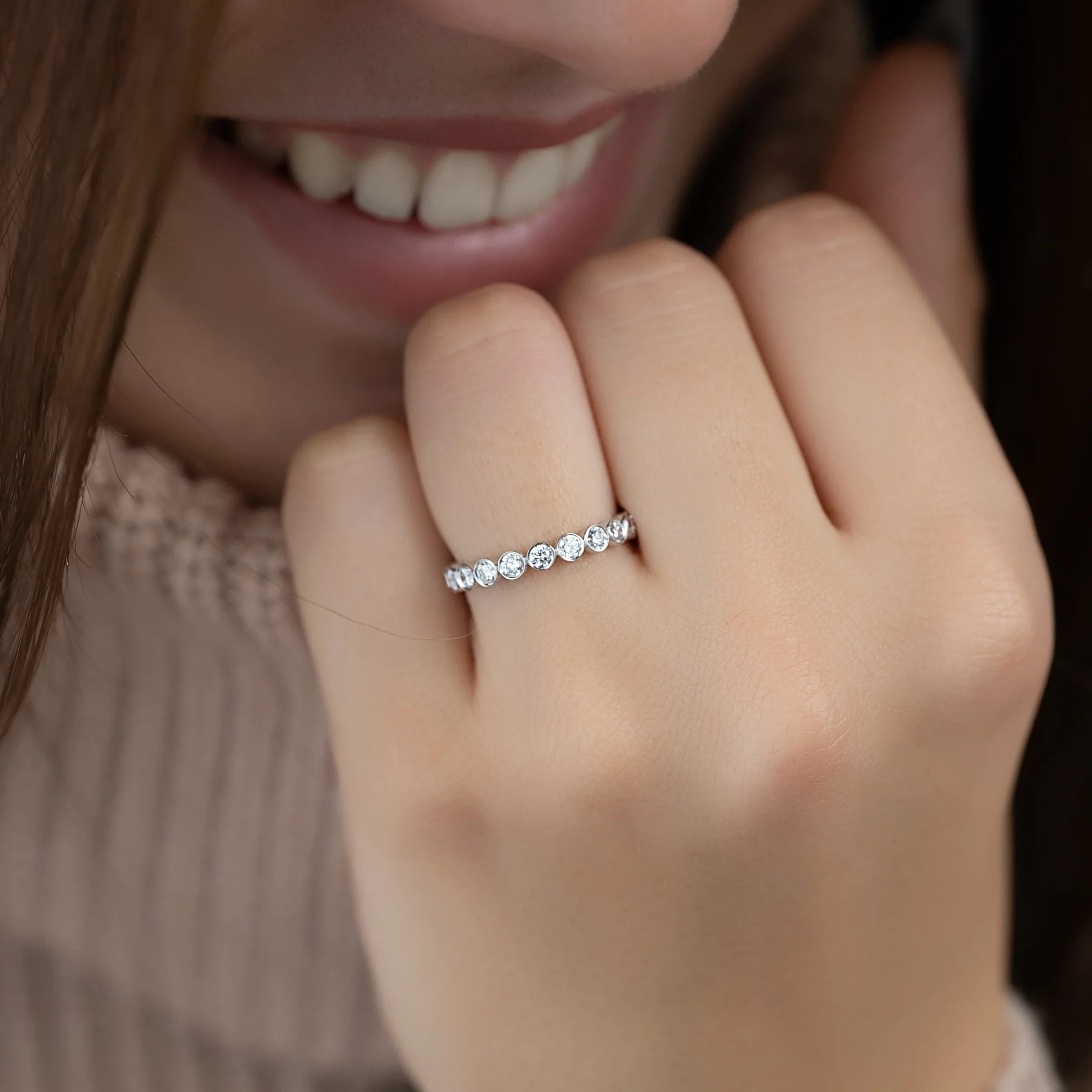 Round Lab Grown Diamond Bezel Set Eternity Band, EF Color, VS Clarity, IGI Certified Ring