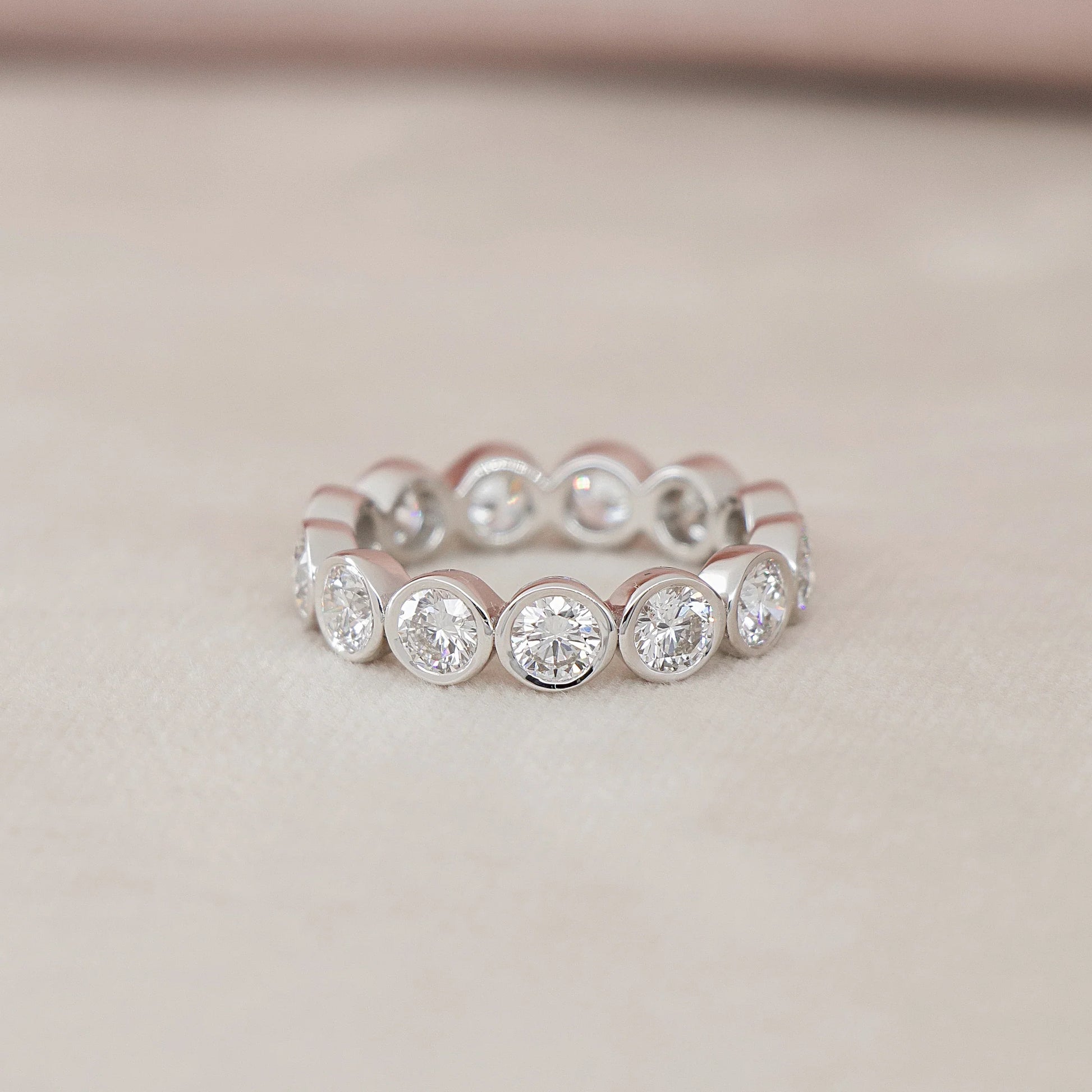 Round Lab Grown Diamond Bezel Set Eternity Band, EF Color, VS Clarity, IGI Certified Ring
