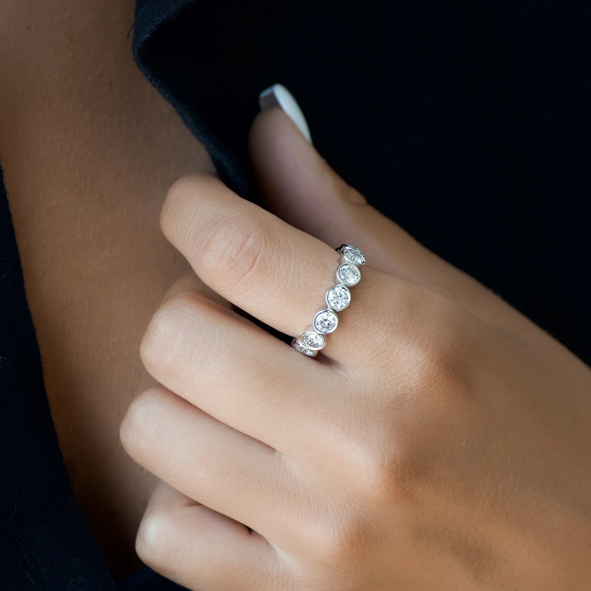 Round Lab Grown Diamond Bezel Set Eternity Band, EF Color, VS Clarity, IGI Certified Ring