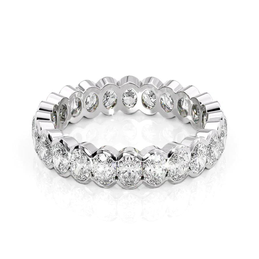 Oval Lab Grown Diamond Half Bezel Eternity Band, EF Color, VS Clarity, IGI Certified