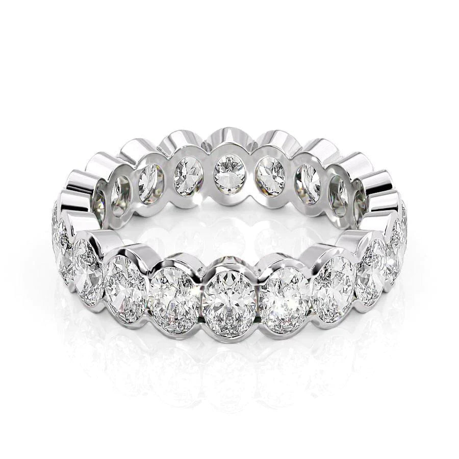Oval Lab Grown Diamond Half Bezel Eternity Band, EF Color, VS Clarity, IGI Certified