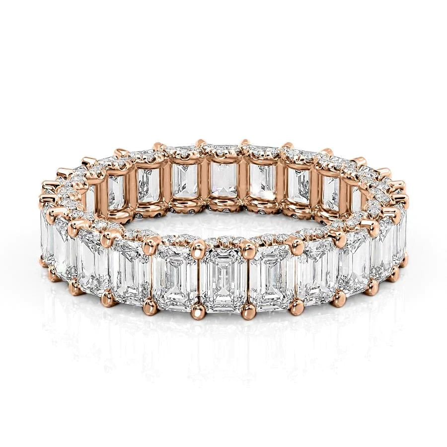 Emerald Lab Grown Diamond U Pave Prong Emerald Eternity, EF Color , VS Clarity