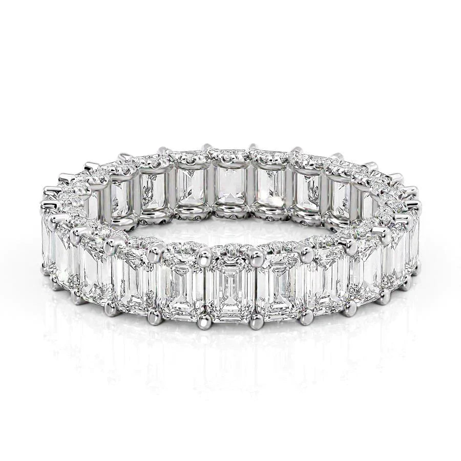 Emerald Lab Grown Diamond U Pave Prong Emerald Eternity, EF Color , VS Clarity