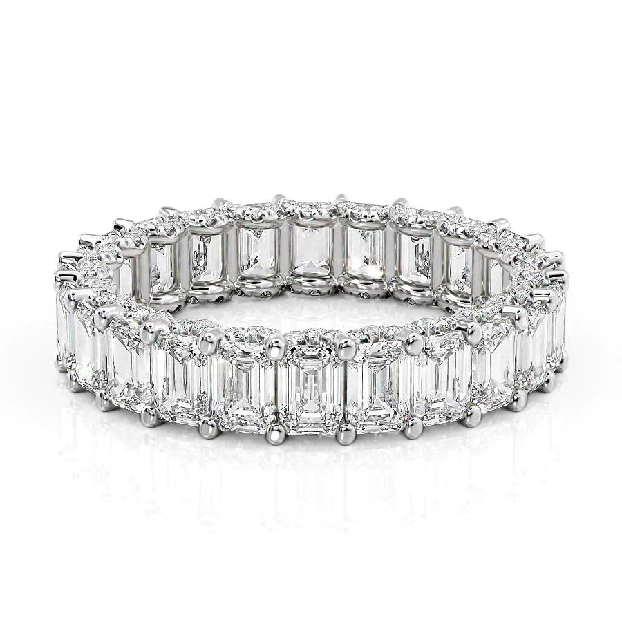 Emerald Lab Grown Diamond U Pave Prong Emerald Eternity, EF Color , VS Clarity