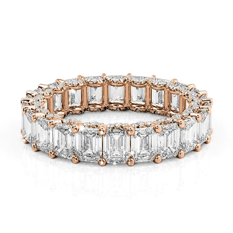 Emerald Lab Grown Diamond U Pave Prong Emerald Eternity, EF Color , VS Clarity