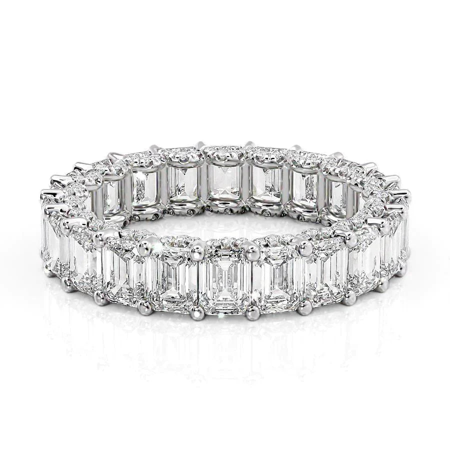 Emerald Lab Grown Diamond U Pave Prong Emerald Eternity, EF Color , VS Clarity