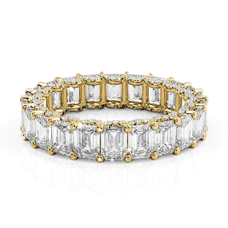 Emerald Lab Grown Diamond U Pave Prong Emerald Eternity, EF Color , VS Clarity