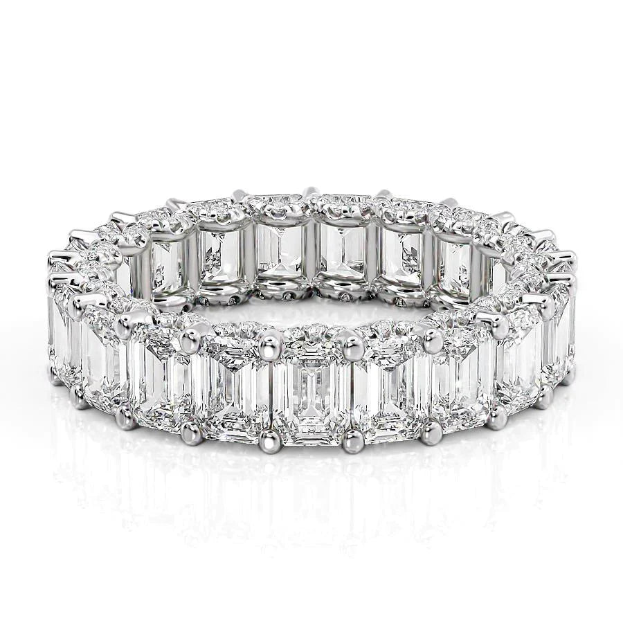 Emerald Lab Grown Diamond U Pave Prong Emerald Eternity, EF Color , VS Clarity