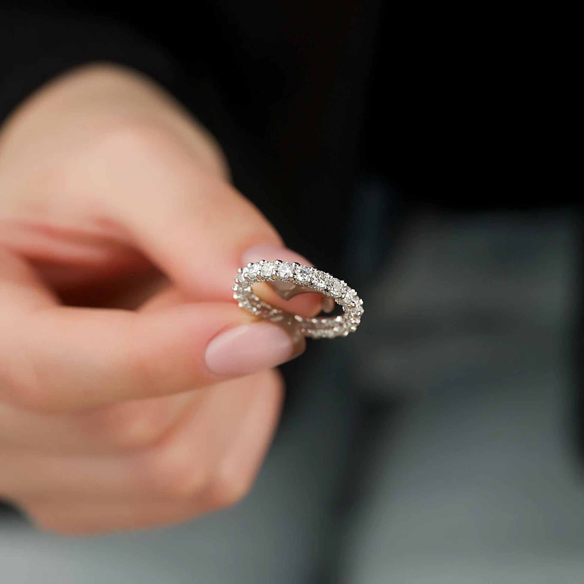 Round Lab Grown Diamond U Pave Prong Eternity band, EF Color, VS Clarity, IGI Certified Ring