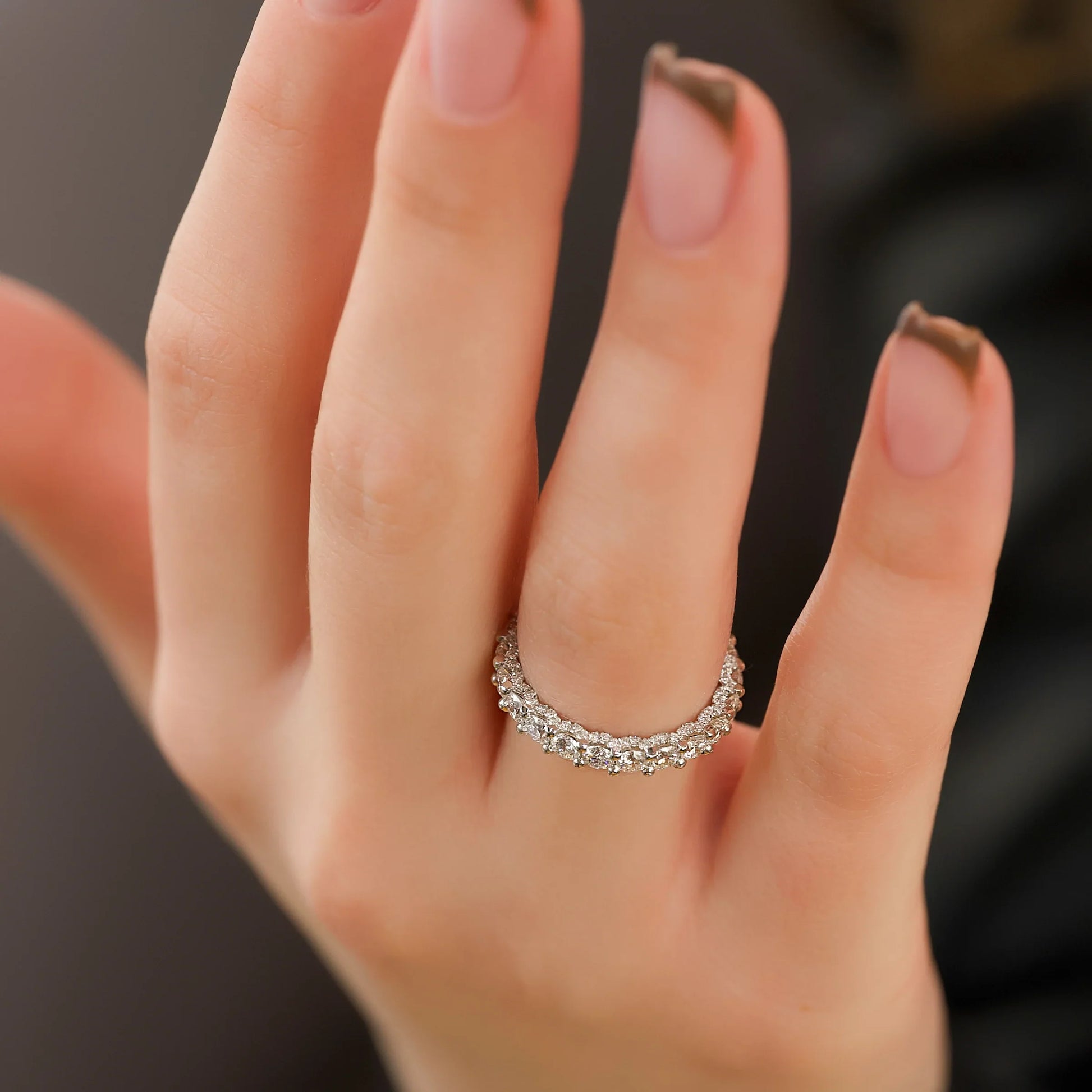 Round Lab Grown Diamond U Pave Prong Eternity band, EF Color, VS Clarity, IGI Certified Ring