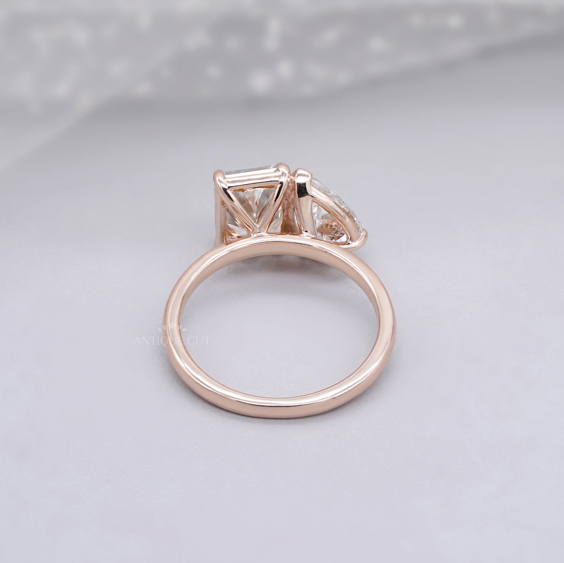 Radiant And Pear 3.00tcw Lab Diamond Toi Et Moi Ring | Two-Stone Rose Gold | IGI Certified
