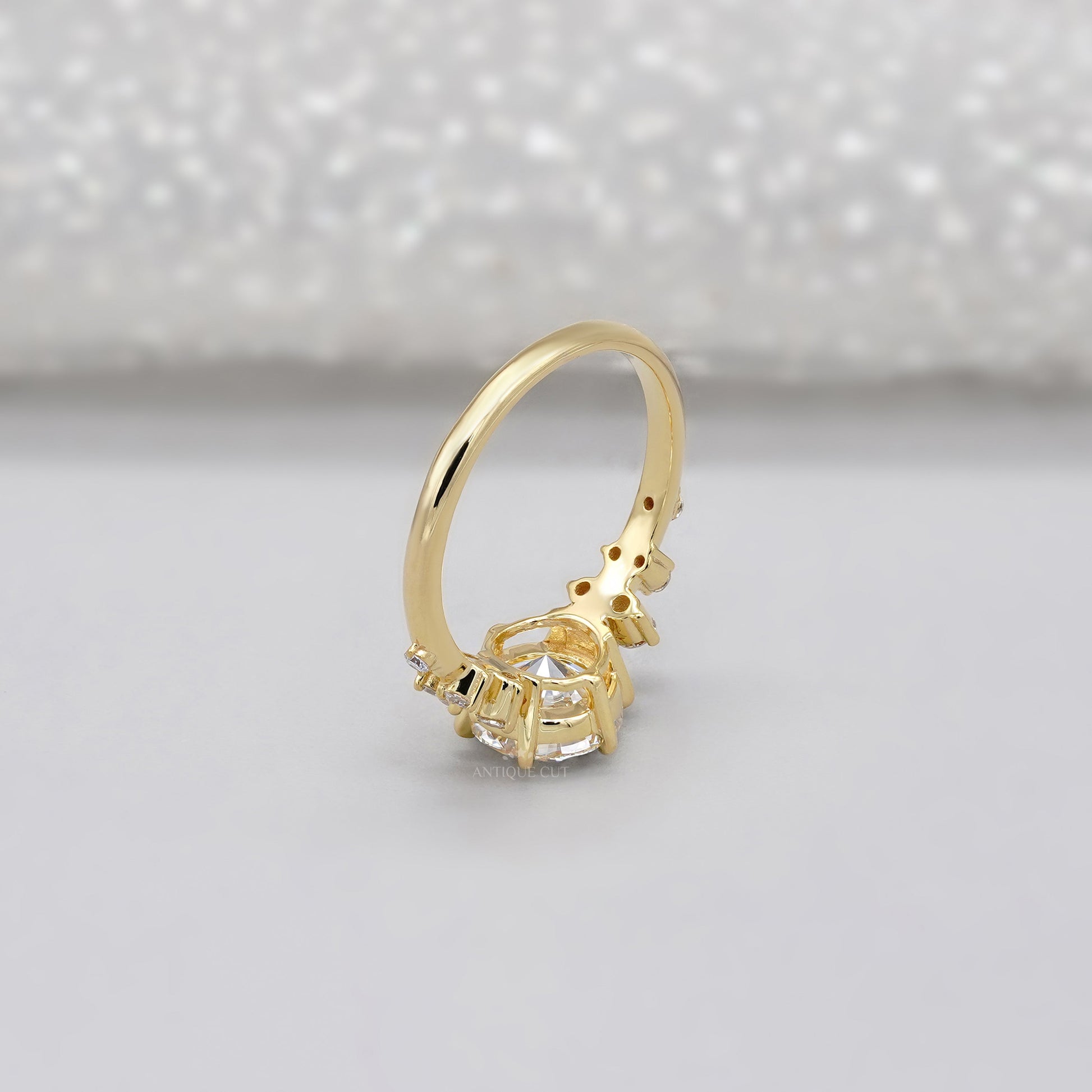 Round 2.30tcw Lab Diamond Engagement Ring | IGI Certified | Yellow Gold Cluster Side Stone Ring